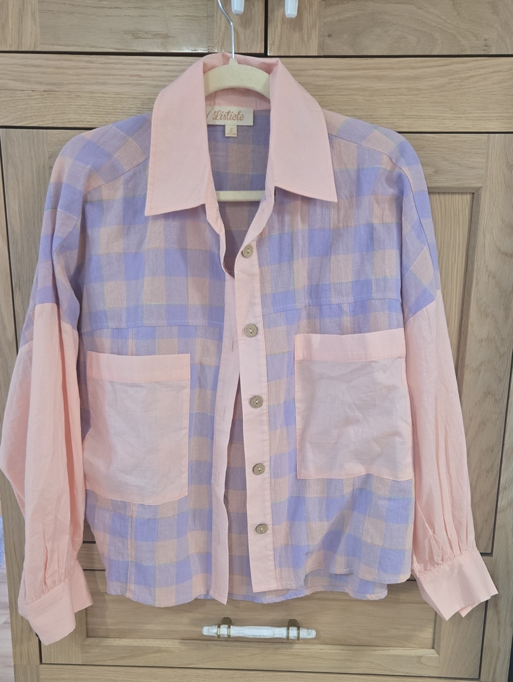 Listicle Pastel Pink & Lavender Check Button-Down Shirt